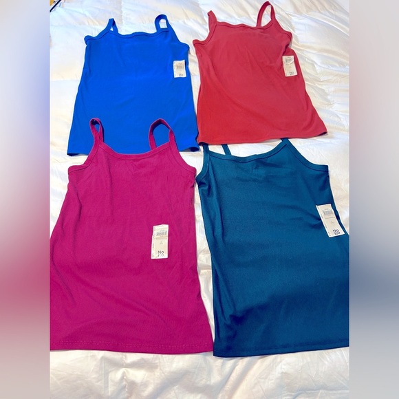 Set of 4 sz M, vibrant ribbed tanks, royal blue, plum, copper, teal, pack well - Picture 1 of 3